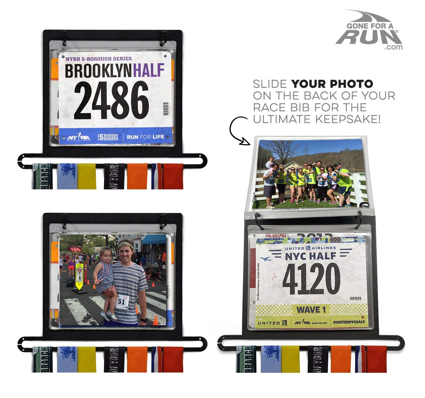 Gone For a Run BibFOLIO Plus Race Bib Holder and Running Medal Hanger Display | Race Medal Holder Display and Running Bib Holder for Runners | Race Bib and Race Medal Display for Runners