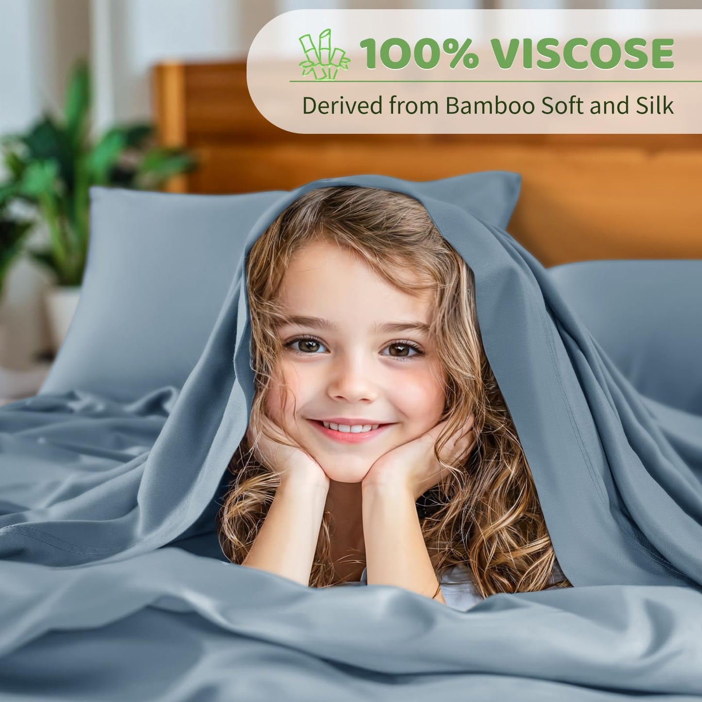 LBRO2M Cooling Bed Sheet 100% Viscose Derived from Bamboo Sheet Set 4 Piece King Size,Fit Up to 16" Deep Mattress, 1800 TC Sheet Super Soft Silky,Breathable Cool Bedding (King Dusty Blue)