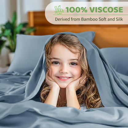 LBRO2M Cooling Bed Sheet 100% Viscose Derived from Bamboo Sheet Set 4 Piece King Size,Fit Up to 16" Deep Mattress, 1800 TC Sheet Super Soft Silky,Breathable Cool Bedding (King Dusty Blue)