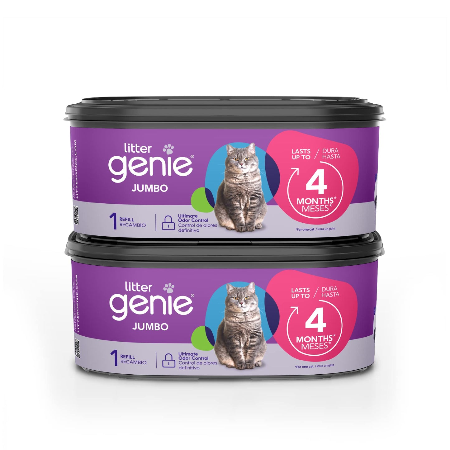 Litter Genie Refill Bags | Jumbo 2-Pack, 56 Total ft | Up to 8 Months of Supply in 2 cartridges | Ultimate Odor Control Cat Litter Bags