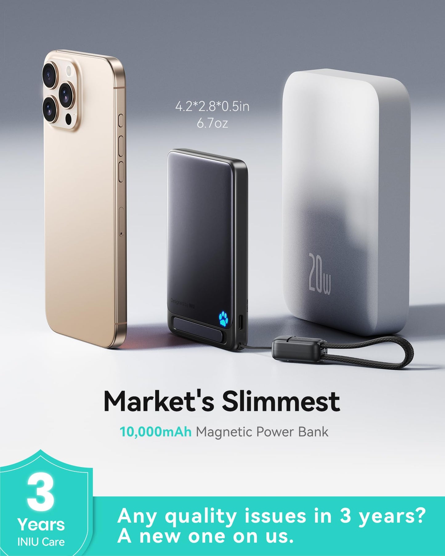 INIU for MagSafe Portable Charger, Qi2 Certified, Slimmest 45W 10000mAh Magnetic Power Bank, with USB C Cable & Stand, Fast Charging MagSafe Compatible Battery Pack for iPhone 16 15 14 13 12 Only