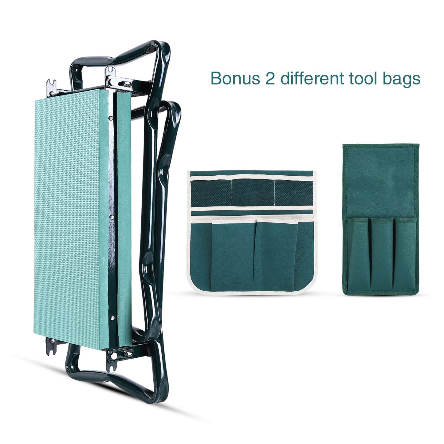 Ohuhu Garden Kneeler and Seat, Heavy Duty Garden Stool with EVA Foam Kneeling Pad, Foldable Gardening Bench with 2 Tool Pouches, 2-in-1 Portable Gardening Supplies, Idea Gifts for Women Men Seniors