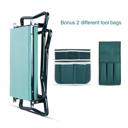 Ohuhu Garden Kneeler and Seat, Heavy Duty Garden Stool with EVA Foam Kneeling Pad, Foldable Gardening Bench with 2 Tool Pouches, 2-in-1 Portable Gardening Supplies, Idea Gifts for Women Men Seniors