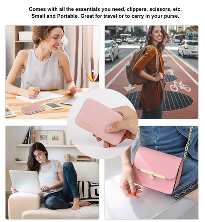 Manicure Set, Travel Mini Nail Clippers Kit Pedicure Care Tools, 10pcs Stainless Steel Grooming kit (Pink)