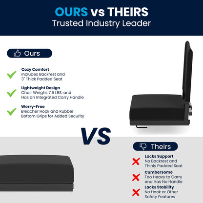 Flash Furniture Grandstand Portable Stadium Seat for Bleachers or Benches, Folding Padded Stadium Chair with Carrying Handle, 500 lb. Weight Capacity, Black