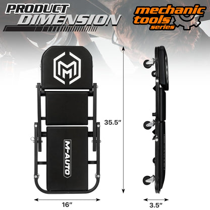 M-AUTO Foldable Z Creeper 2-in-1 Rolling Folding Car Creeper & Seat, 36" Adjustable Roller Garage Chair Lay Down or Sit, 330LBS Capacity Under Car Roller Creeper with 6 Swivel Casters, Black