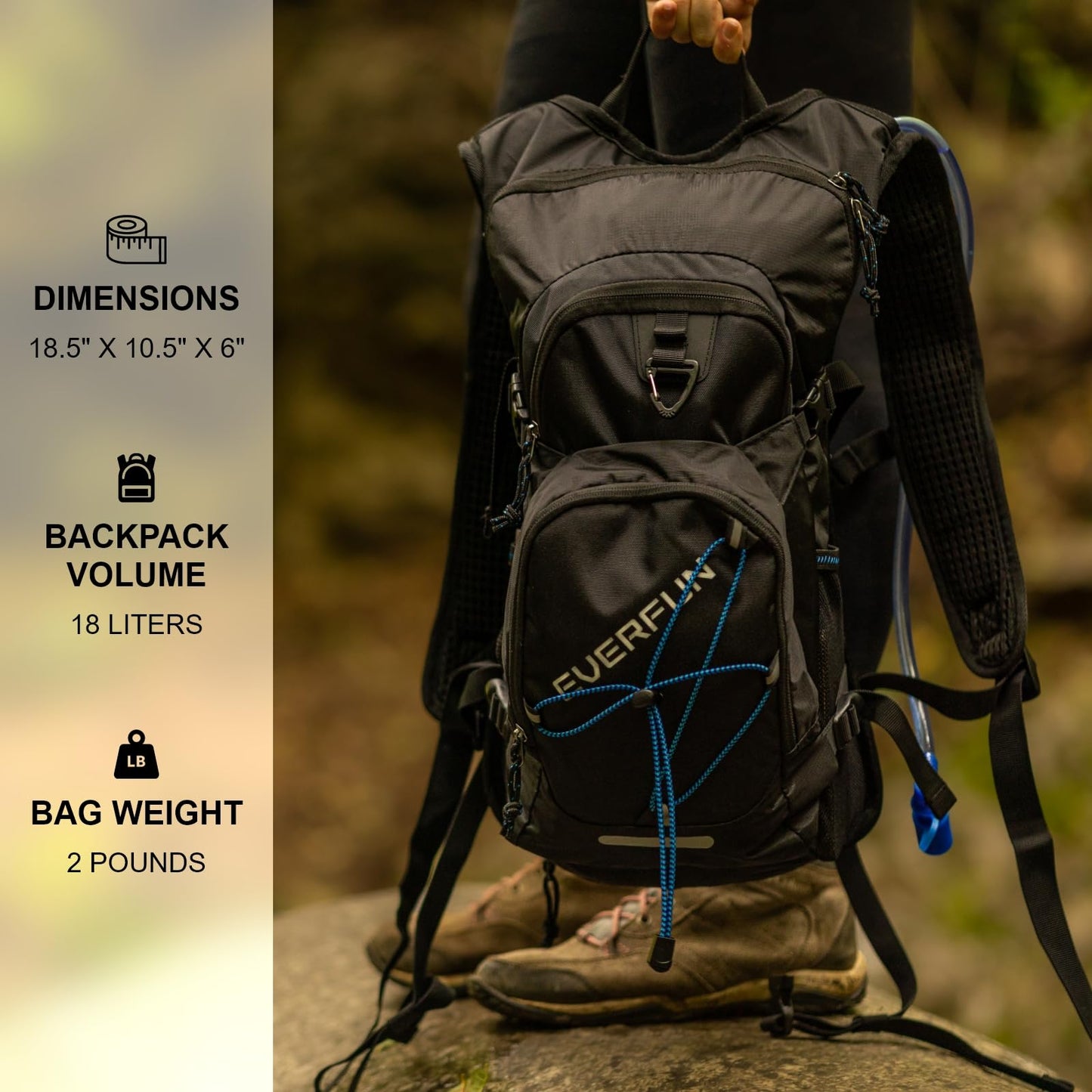 EVERFUN Hydration Backpack 18L Hiking Water Backpack with Water Bladder 2L, Women Men Hydration Pack Insulated Daypack Lightweight Hydropack with Rain Cover for Hiking, Cycling, Running, Festivals