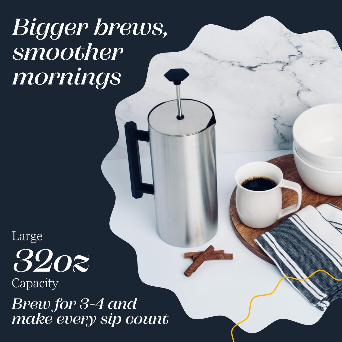 ESPRO P6 32 Ounces French Press Coffee Maker, Double Walled Stainless Steel Insulated, Brushed Stainless Steel