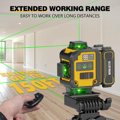 Laser Level with Tripod,Alloyman 4x360° Self Leveling Laser Level,Green Line Laser 4D Laser Leveler Tool with 2Pcs Lithium Batteries for Picture Hanging, Tile, Home Renovation, Indoor