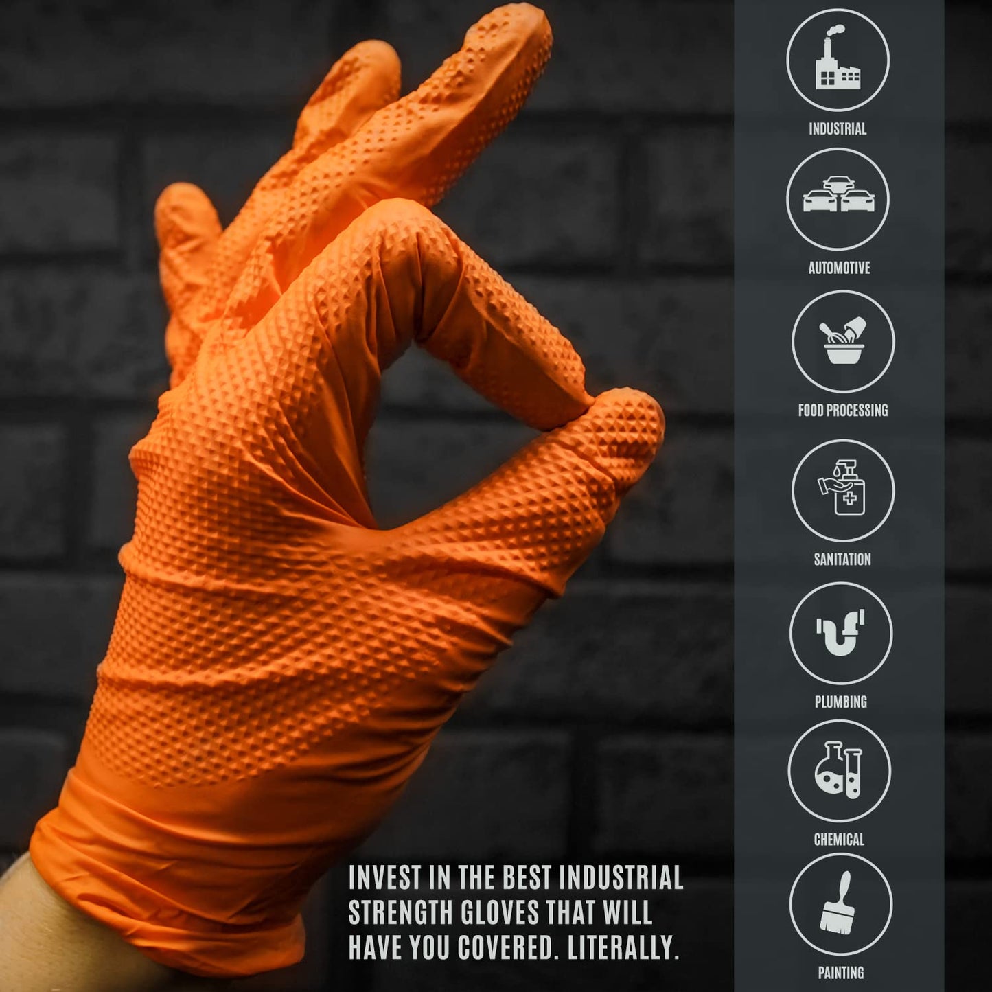 MED PRIDE Maxx Strength Nitrile Industrial 8 Mil Thick 100 Gloves/Large - Diamond Texture Disposable Safety- Heavy-Duty, Tear-Resistant Mechanic Automotive Food Handling Gloves- Orange