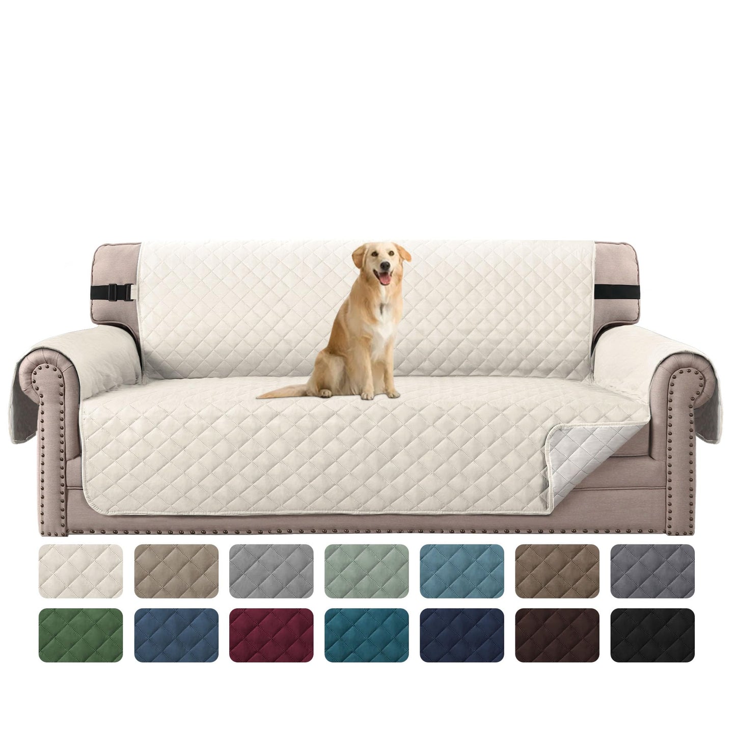 H.VERSAILTEX Reversible Couch Cover for 3 Cushion Cover Pet Friendly Sofa Cover for Dog Washable Furniture Protector Water Resistant Slipcover with Non Slip Elastic Strap(Sofa, Ivory/Beige)