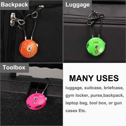 Forge Quality TSA Approved Luggage Locks for Travel Accessories, Suitcase, Pelican case, Ammo Boxes, Set Your own Combination, Zinc Alloy Body-Cable Black 4 Locks