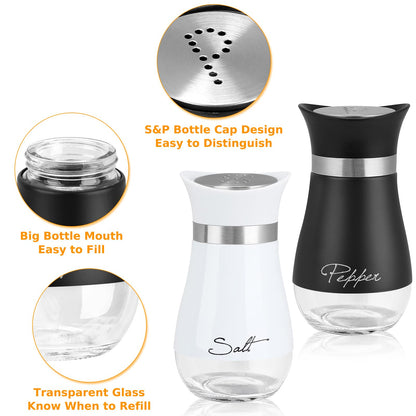Accmor Salt and Pepper Shakers Set, 4 oz Stainless Steel Salt Pepper Shaker Containers with Glass Bottom for Kitchen Cooking, BBQ, Bar, Table, RV, Camp