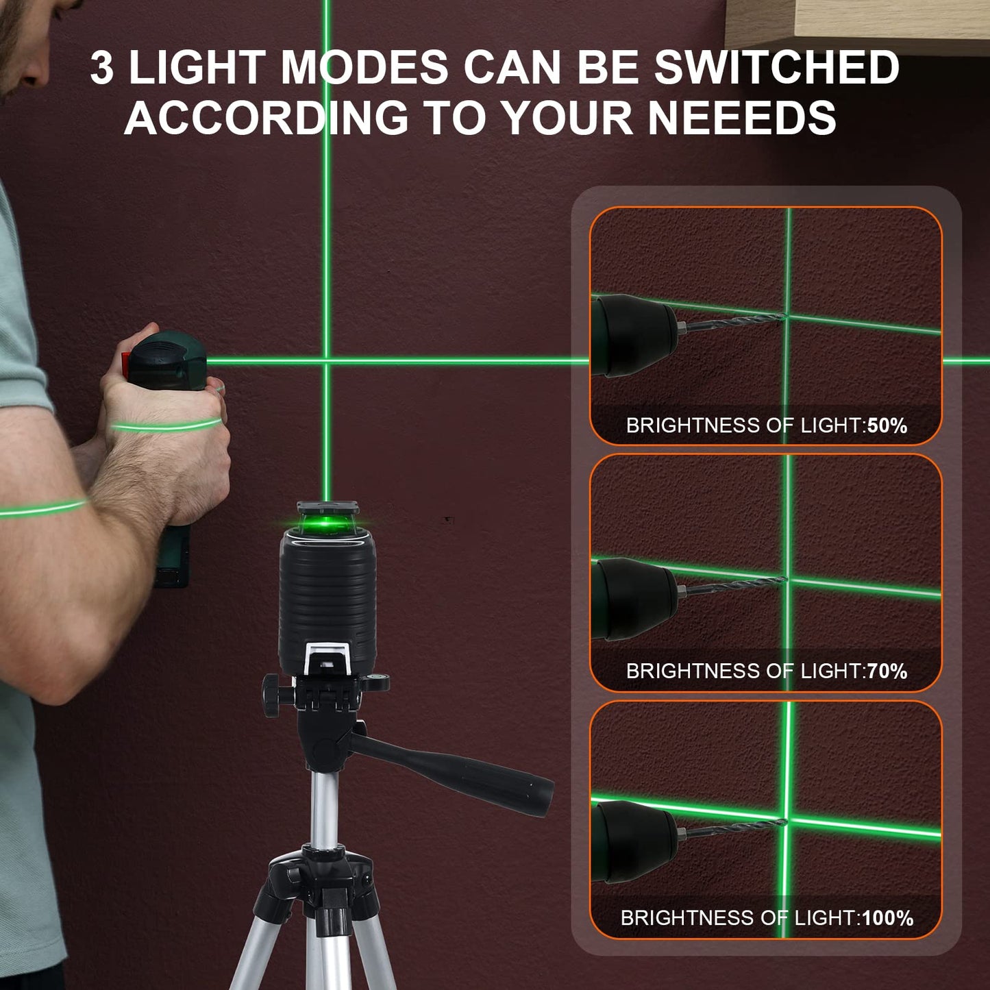 Laser Level with Tripod, Firecore 360° Self Leveling Cross Line Laser Level with Pluse Mode, Green Lazer Leveler tool for Hanging Pictures Wall Tile Construction, L-Bracket & Carry Pouch Included