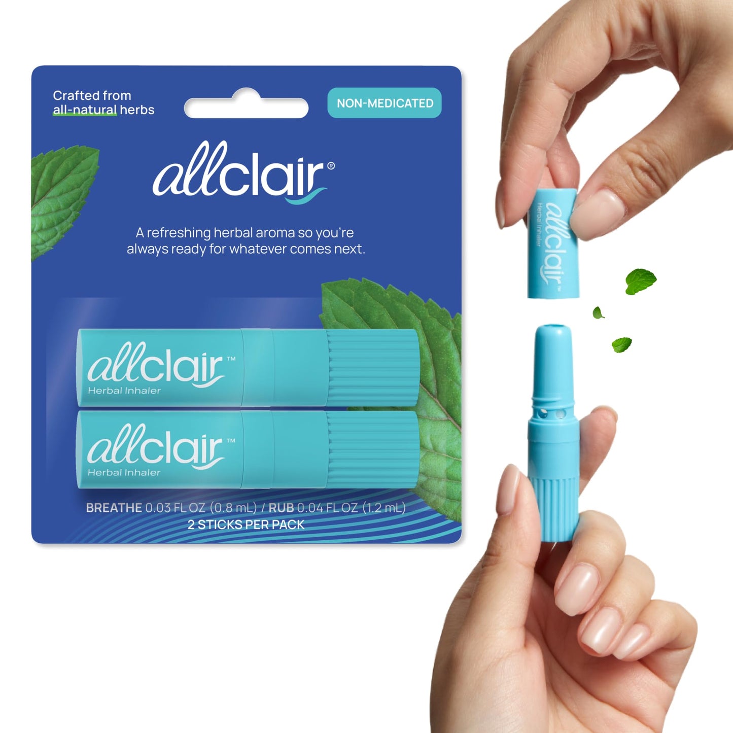 Allclair Nausea Relief Inhaler - Take Control of Motion Sickness, Morning Sickness, Medication, Stress - Fast, Natural, Drug-Free, Non-Drowsy & Portable Travel Essential - Pack of 2 Inhalers