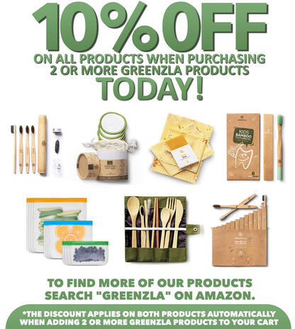 GREENZLA 2-Pack Bamboo Utensils Set - Bonus Pair of Bamboo Toothbrushes - Straw, Spoon, Fork, Knife, Teaspoon, Chopsticks, Brush & 2 Storage Bags - Reusable Cutlery Set