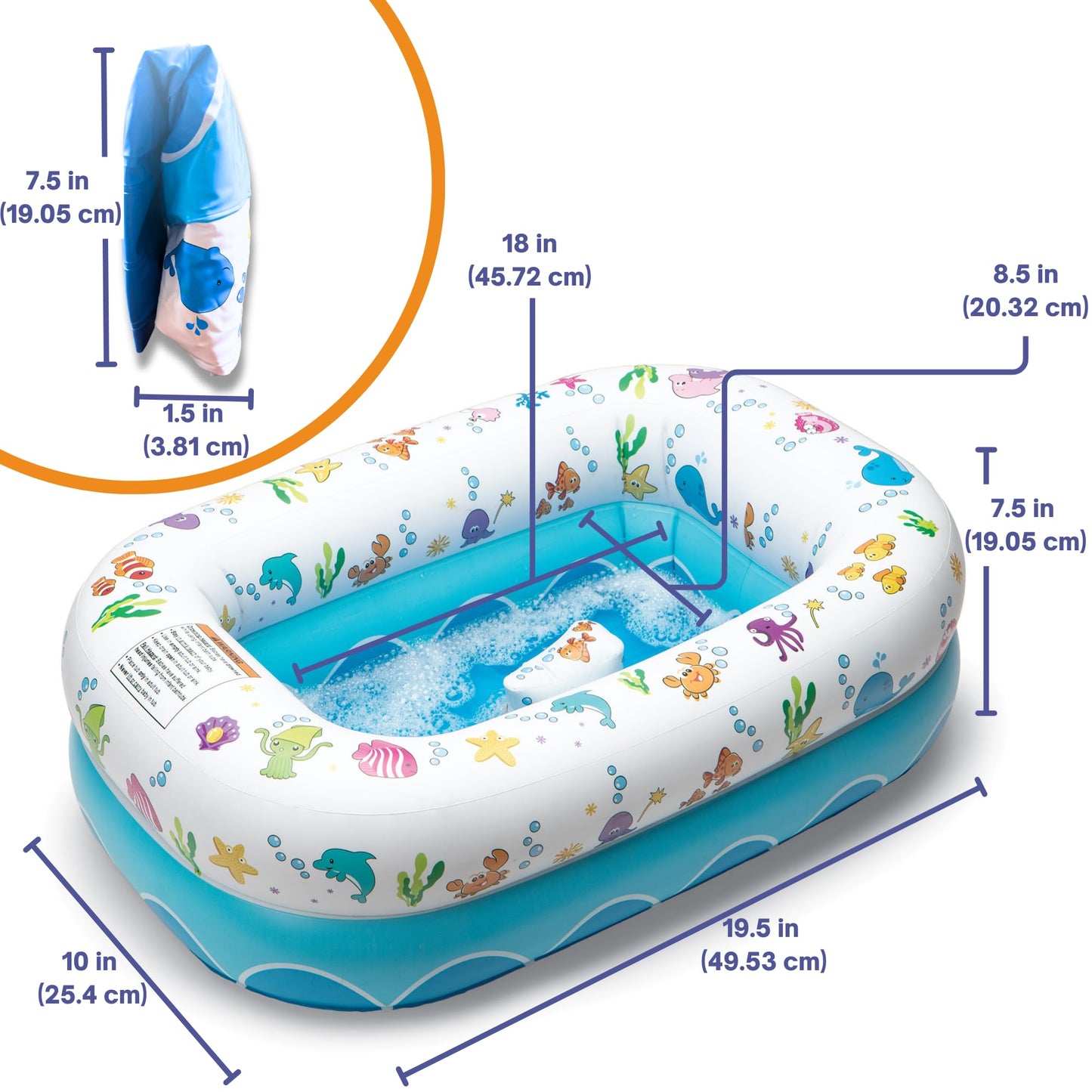 Mommy's Helper | Inflatable Under The Sea Baby Bathtub, Collapsible Safe Baby Bath Tub with Anti-Sliding Saddle Horn Seat, Must Have Travel Toddler Bath, Portable Bathtub Recommended Months 6 to 24