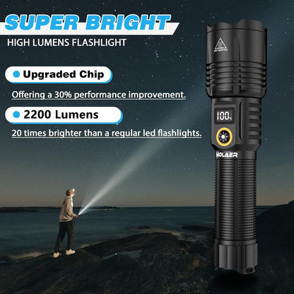 MOLAER Rechargeable Flashlights 2200 High Lumens, Super Bright LED Flashlight with Zoomable, 6 Modes, IPX6 Waterproof, Powerful Tactical Handheld Flash Light for Camping, Hiking, Emergencies