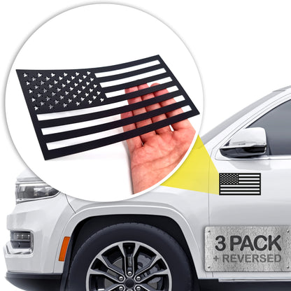 Premium American Flag Magnets for Trucks and Cars (3 Pack) + Bonus Reverse Design | Magnetic US Flags Cut-Out | Powerful Magnet - Will Never Fall Off Your Vehicle | Black | Not for Aluminum Cars