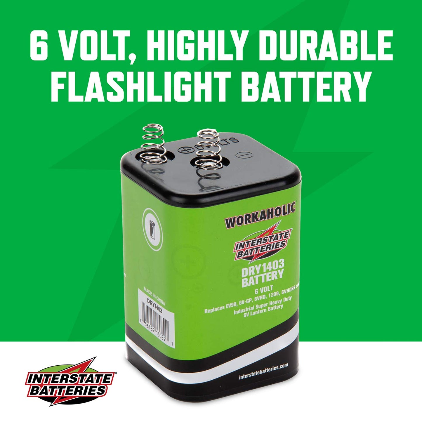 Interstate Batteries 6V HD Lantern Flashlight Battery (6-Pack) 6 Volt 7000 mAH Square Shape Beam Light (Spring Terminals) Camping, Hiking, Household, Lamps, Outdoors (DRY1403)