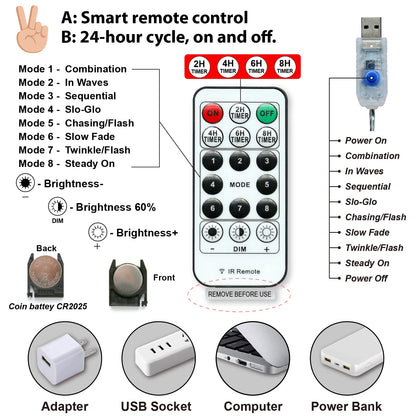 HXWEIYE 120LED Warm White 40Ft Fairy String Light with 52 Clear Clips & 12 Hooks, USB Powered, Waterproof, 8 Modes & Timer, Perfect for Indoor/Outdoor, Bedroom, Party, Wedding Decor