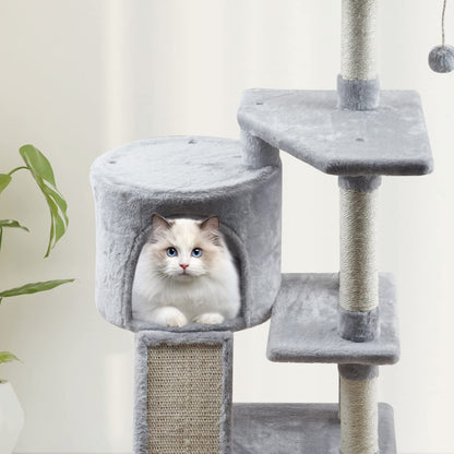 MIAO PAW Grey Cat Tree Tower for Indoor Cats Condo with Scratching Post Cat Tree for Large Medium Small Cat with Dangling Ball Stand for Kittens Activity Tower
