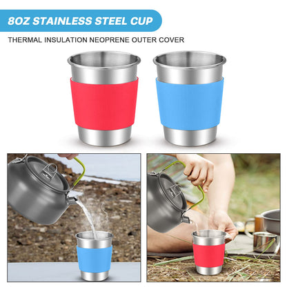 Odoland 15pcs Camping Cookware Mess Kit, Non-Stick Lightweight Pots Pan Set with Stainless Steel Cups Plates Forks Knives Spoons for Camping, Backpacking, Outdoor Cooking and Picnic