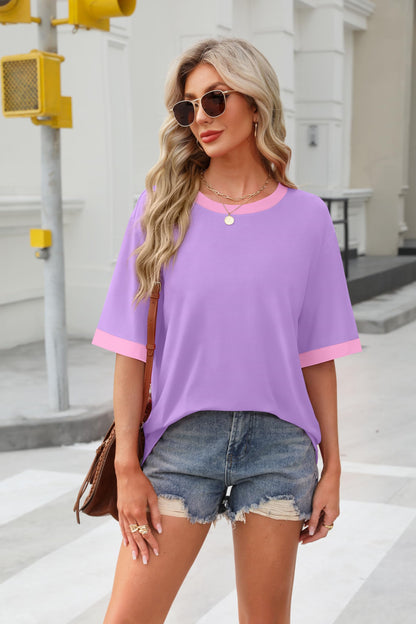 OFEEFAN Fashion Clothing Summer Shirts for Women Oversized Tshirts Short Sleeve T-Shirts Womens Tank Tops Z-Violet 2XL