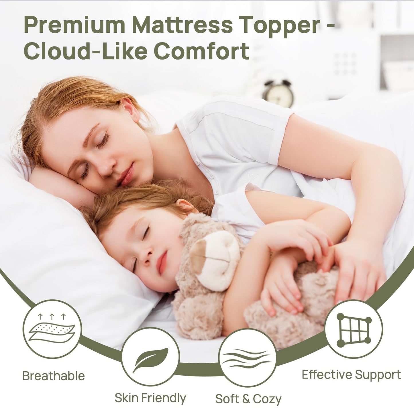 Extra Thick Fitted Mattress Topper - Queen Size | Soft & Cooling Pillow Top Mattress Pad & Protector | Bed Topper for Back Pain, Straps Stretch 6" to 22" Deep