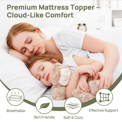 Extra Thick Fitted Mattress Topper - Queen Size | Soft & Cooling Pillow Top Mattress Pad & Protector | Bed Topper for Back Pain, Straps Stretch 6" to 22" Deep