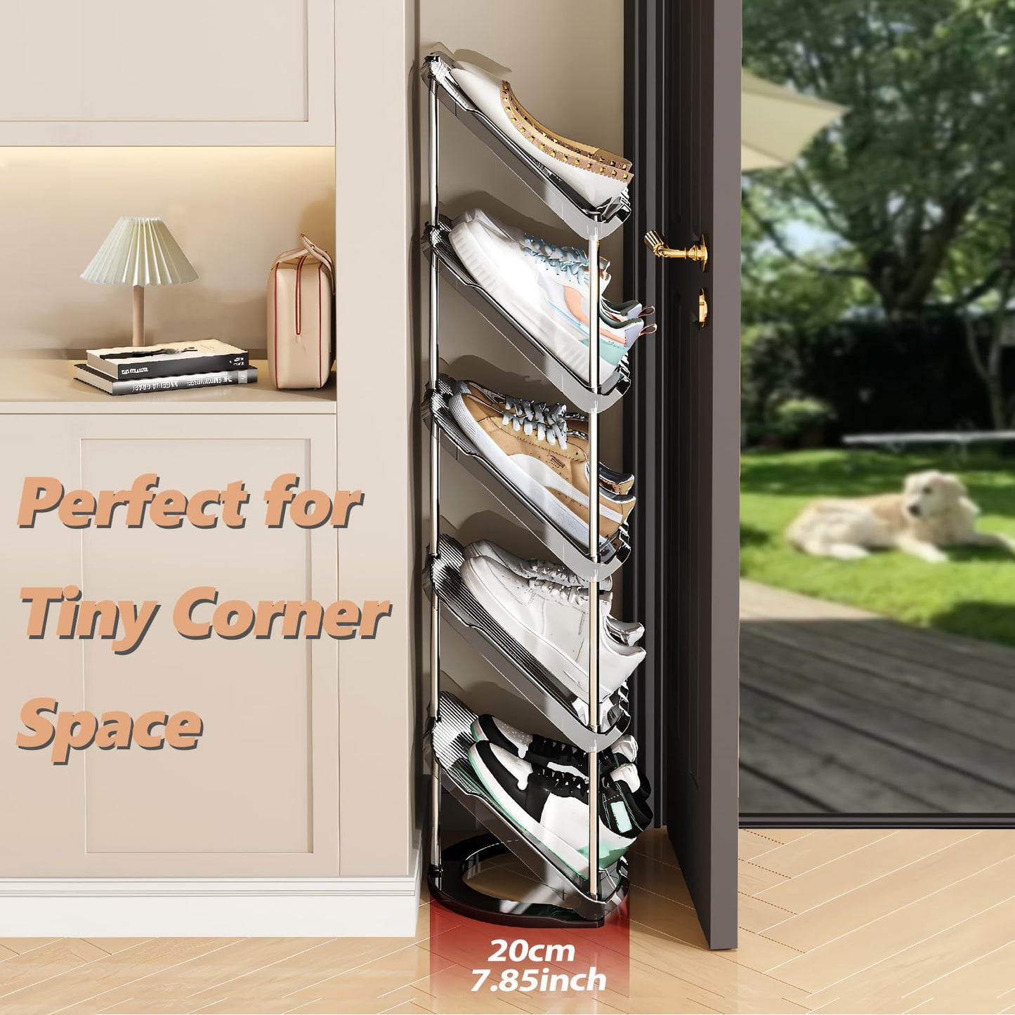 Patinao Sloping Narrow Shoe Rack 5 Tiers - Free Standing Vertical Shoes Racks for Small Spaces and Corner, Shoe Storage Organizer for Entryway, Tall Slim Shoe Shelf Cabinet for Shoes and Boots