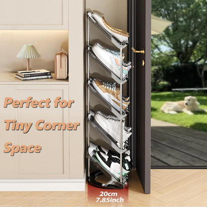 Patinao Sloping Narrow Shoe Rack 5 Tiers - Free Standing Vertical Shoes Racks for Small Spaces and Corner, Shoe Storage Organizer for Entryway, Tall Slim Shoe Shelf Cabinet for Shoes and Boots