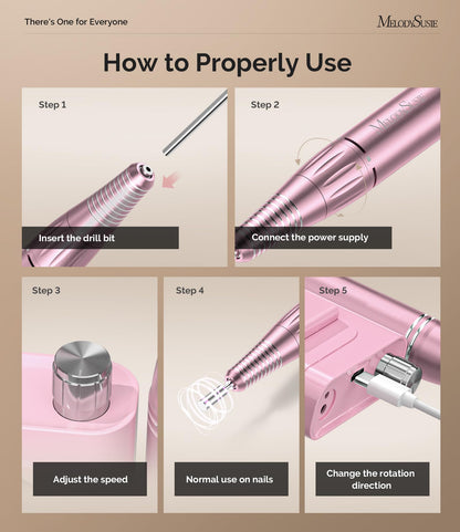 MelodySusie Professional Rechargeable Nail Drill 30000 RPM, Electric Nail File for Shaping, Removing & Polishing Gel Nails, Lightweight & Easy to Use, Ideal for Home & Salon Manicure Pedicure, SC300F