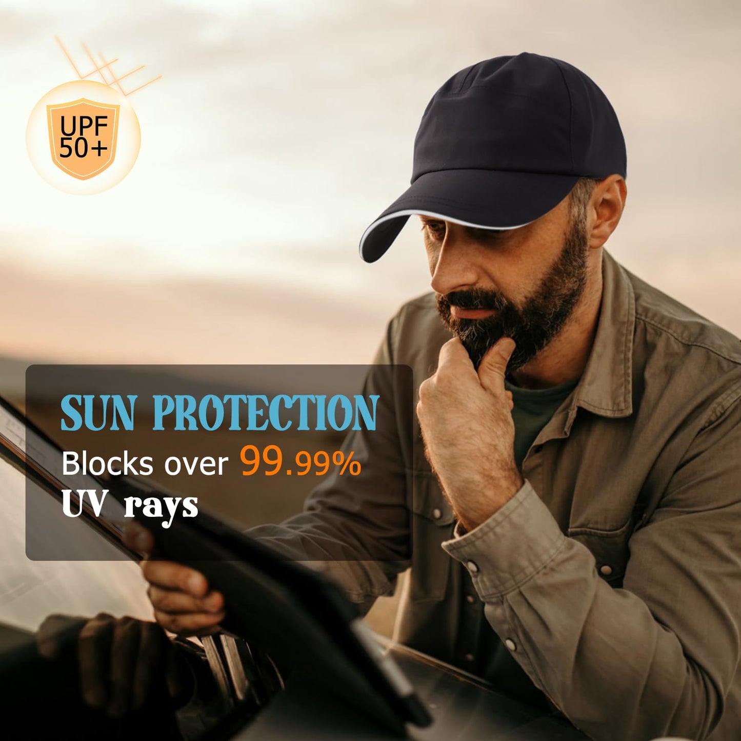 Lvaiz Mens Waterproof Golf Baseball Cap Windproof Unstructured UPF50+ Outdoor Caps for Women Sport Adjustable Tennis Hat Black