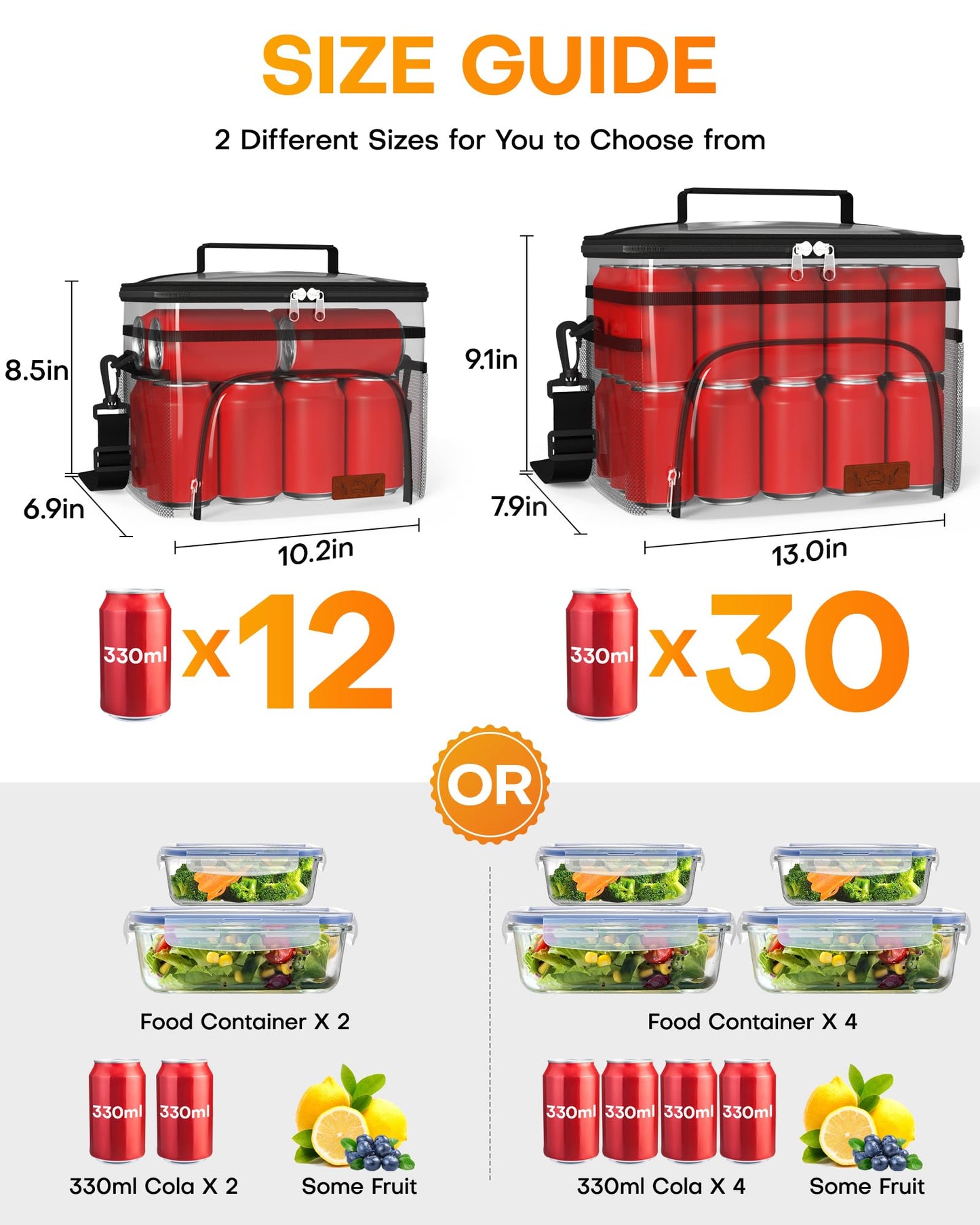 HOTOR Insulated Lunch Box for Men & Women - Leak-Proof Cooler Lunch Bag with 4 Pockets, Adjustable Strap, Ideal for Work, Picnic, Travel - Medium, Black, 10.2"×6.9"×8.5"