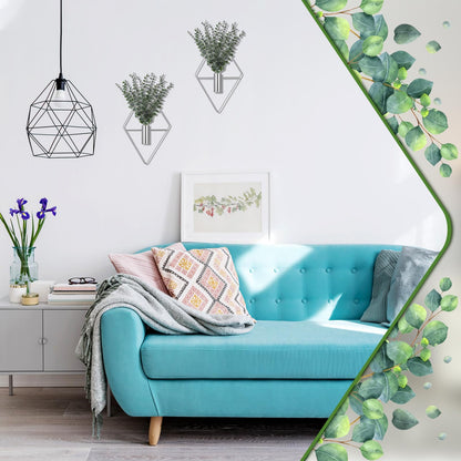 Jexine Hanging Planters with Artificial Eucalyptus Metal Hanging Vase Indoor Plants Holder Modern Geometric Boho Bathroom Wall Decor for Living Room Home Office(Chrome Sliver,4 Pcs)