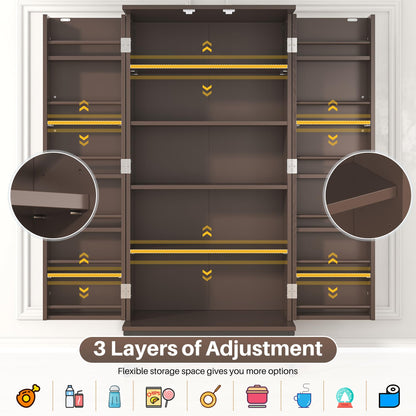 kepptory 51” Pantry Cabinets, Freestanding Kitchen Pantry Storage Cabinet with Adjustable Shelves, Buffet Cupboards Storage Cabinet for Home Office Use (Brown)