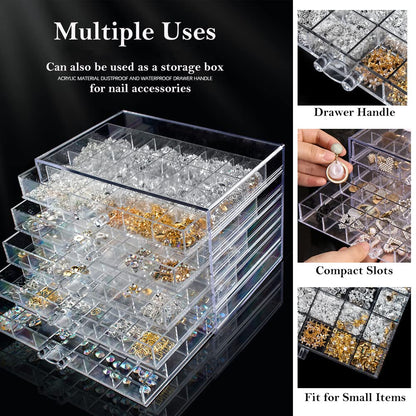 QIYUSHRY Earring Storage Box Acrylic Jewelry Storage Holder Ring Clear Plastic Transparent Jewelry Display Stand with 5 Drawers 120 Small Compartment Tray for Women Girls
