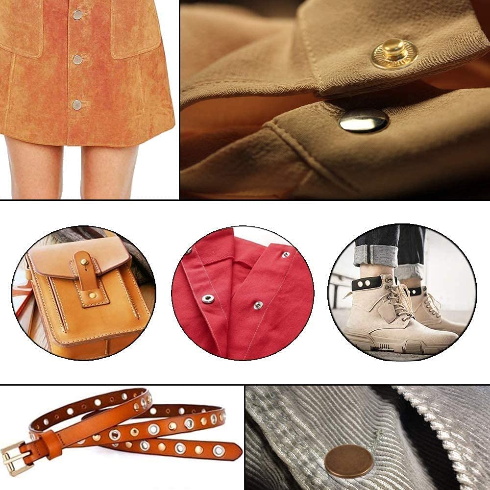 24 Sets Heavy Duty Leather Snap Fasteners Kit, BetterJonny 15mm Metal Snap Buttons Press Studs Leather Rivets Snaps with 4 Setter Tools for Clothes Bracelet Jackets Jeans, 2 Color