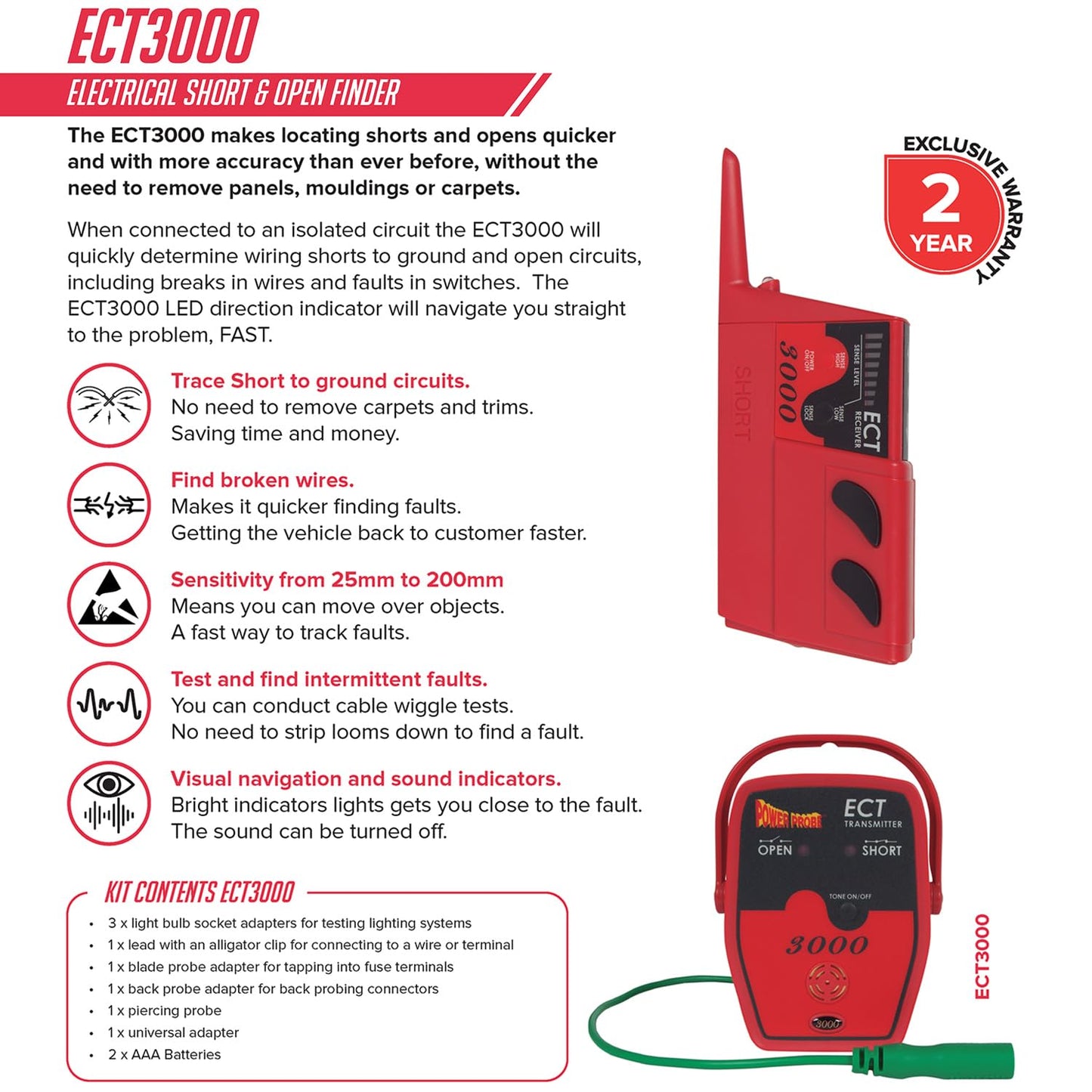 Power Probe ECT3000B Short/Open Circuit Finder in Automotive Diagnostics - Tool Only (no Accessories or Box)