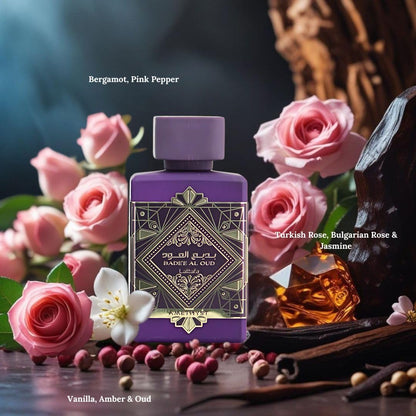 Lattafa Bade'e Al Oud Amethyst - Floral, Fruity, Amber, Oud - Eau de Parfum Long-Lasting Fragrance for Unisex, 3.40 Ounce / 100 ml