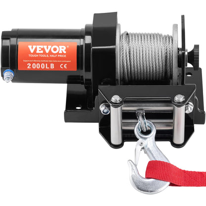 VEVOR ATV Winch, 2000 lb Electric Winch, 12V Small ATV UTV Winch with 5/32 in x 39 ft Steel Cable Roller Fairlead Wired Remote Control, IP55 Waterproof for Towing UTV ATV Car Vehicle Off-Road