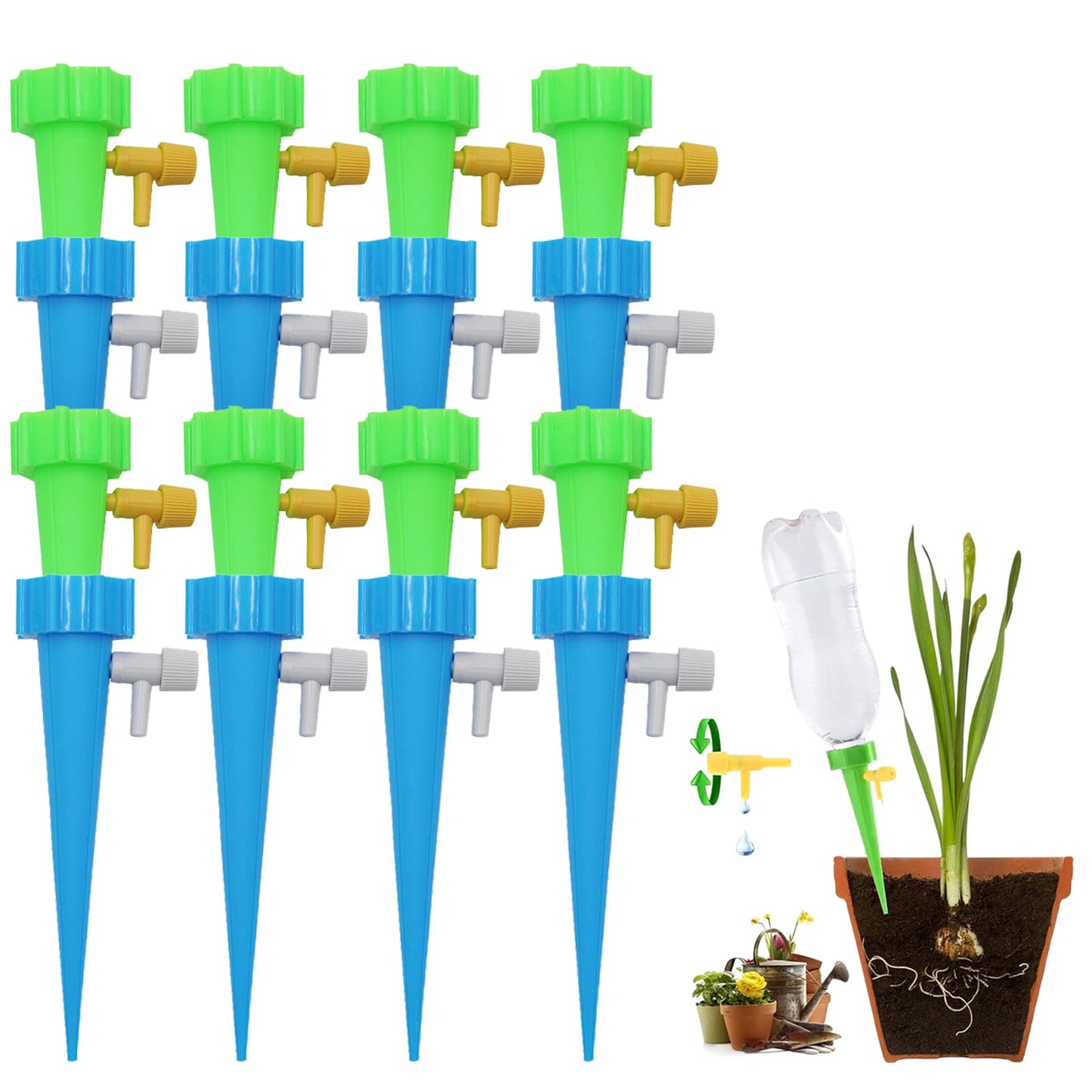 16PCS Plant Self Watering Insert Spikes Device, Automatic Water Control System with Slow Release Valve, Adjustable Water Volume Drip Irrigation Control System for Plants, Enjoy Your Vacation