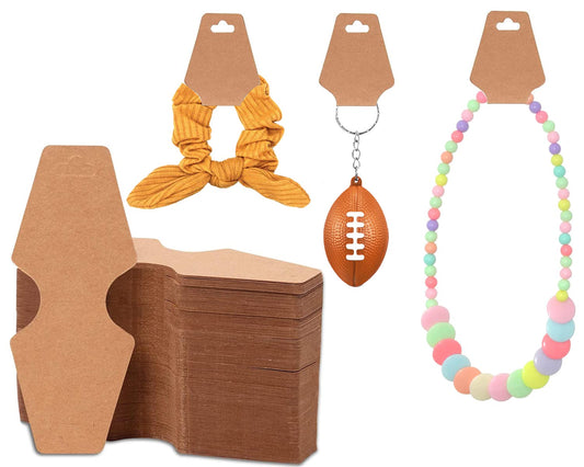 100 PCS Necklace Display Cards Holders Jewelry Bracelets Earrings Keychain Rings Hairbands Craft Projects Brown Kraft Paper Hang Tags Card 4.9 x 2 Inches