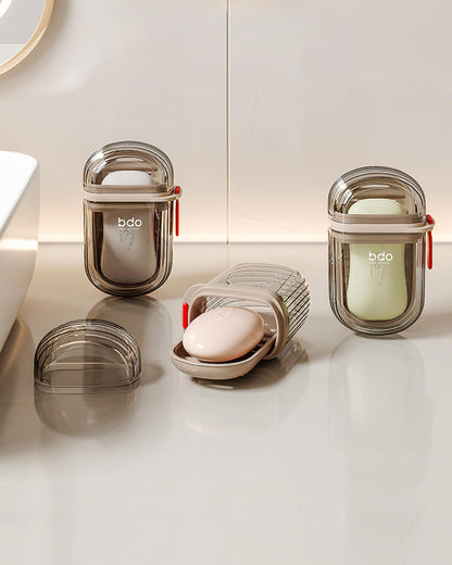 PEISAINOX Travel Soap Case, Leakproof Soap Container with Lid, Portable Bar Soap Holder for Traveling, Soap Dish for Bathroom, Shower, Gym, School, Camping, Vacation, Outdoor-Transparent-Black