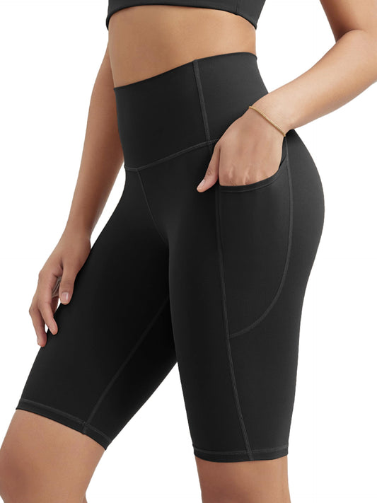 ODODOS Women's High Waist Lounge Yoga Shorts with Pockets, 10" Buttery Soft Biker Shorts, Black, Large