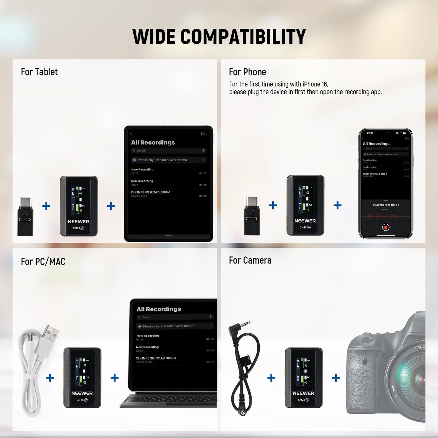 NEEWER CM28 Wireless Lavalier Microphone System with Charging Case, 2 Mic Clips, 1 Click Noise Canceling, 4GB Storage, 9H Playtime, Lavalier Lapel Mic Compatible with iPhone/Android/PC/Camera/iPad