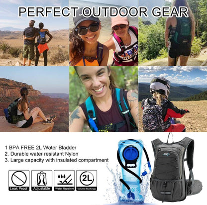 Insulated Hydration Backpack Pack with 2L BPA Free Bladder - Keeps Liquid Cool up to 5 Hours – for Running, Hiking, Cycling, Camping (Solid Grey)