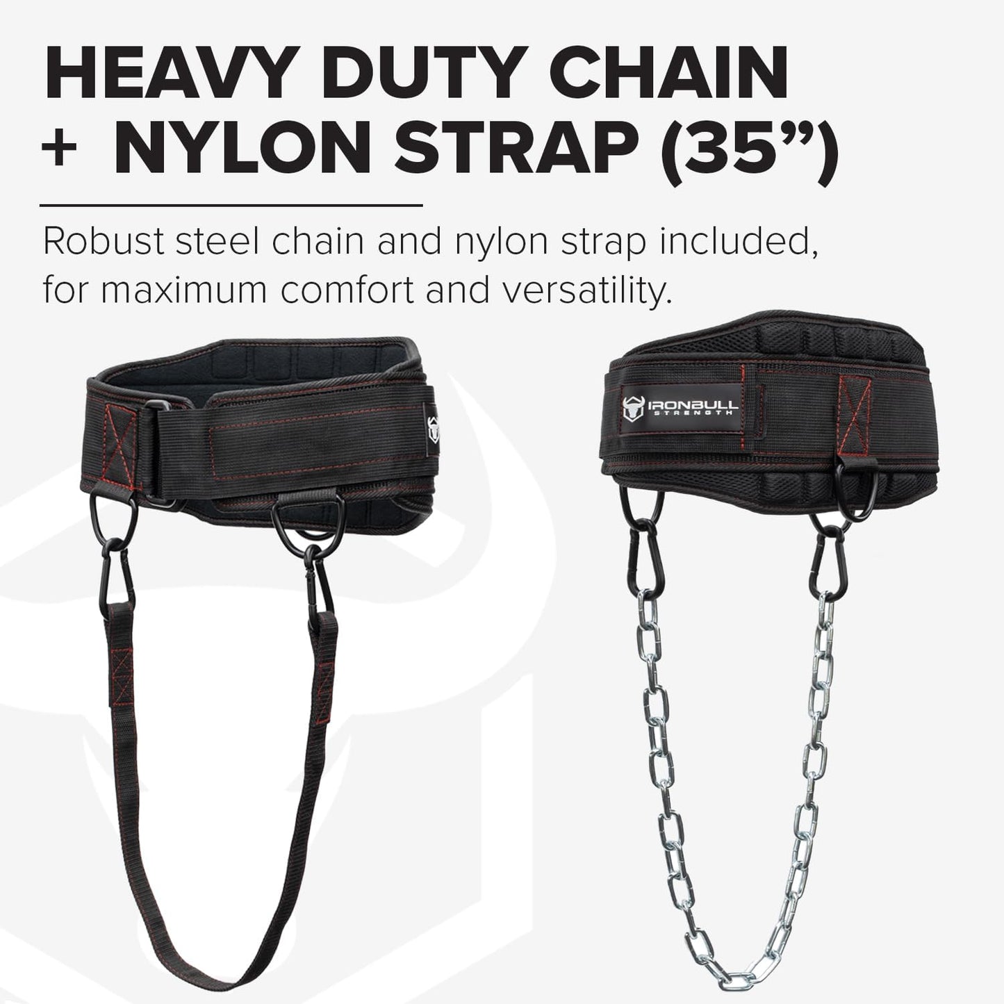 Advanced Dip Belt V2 – Heavy-Duty Weighted Belt with Reinforced Back, Chain & Nylon Strap – 3-Point Anchor D-Rings for Dips, Pull-Ups, Squats & More (XX-Large)