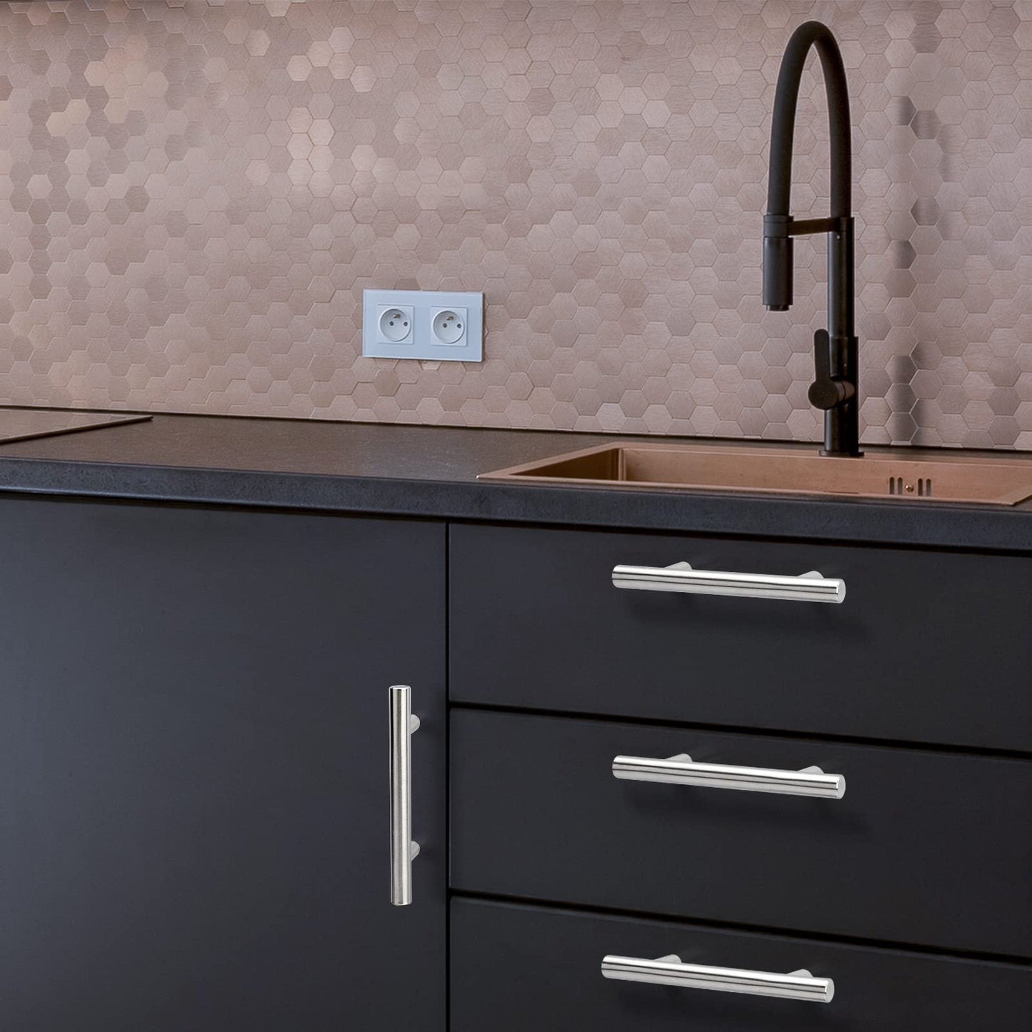 homdiy 15 Pack Brushed Nickel Cabinet Pulls 3 Inch Handles Stainless Steel Cabinet Hardware for Kitchen and Bathroom Cabinets, 5 Inch Overall Drawer Pull